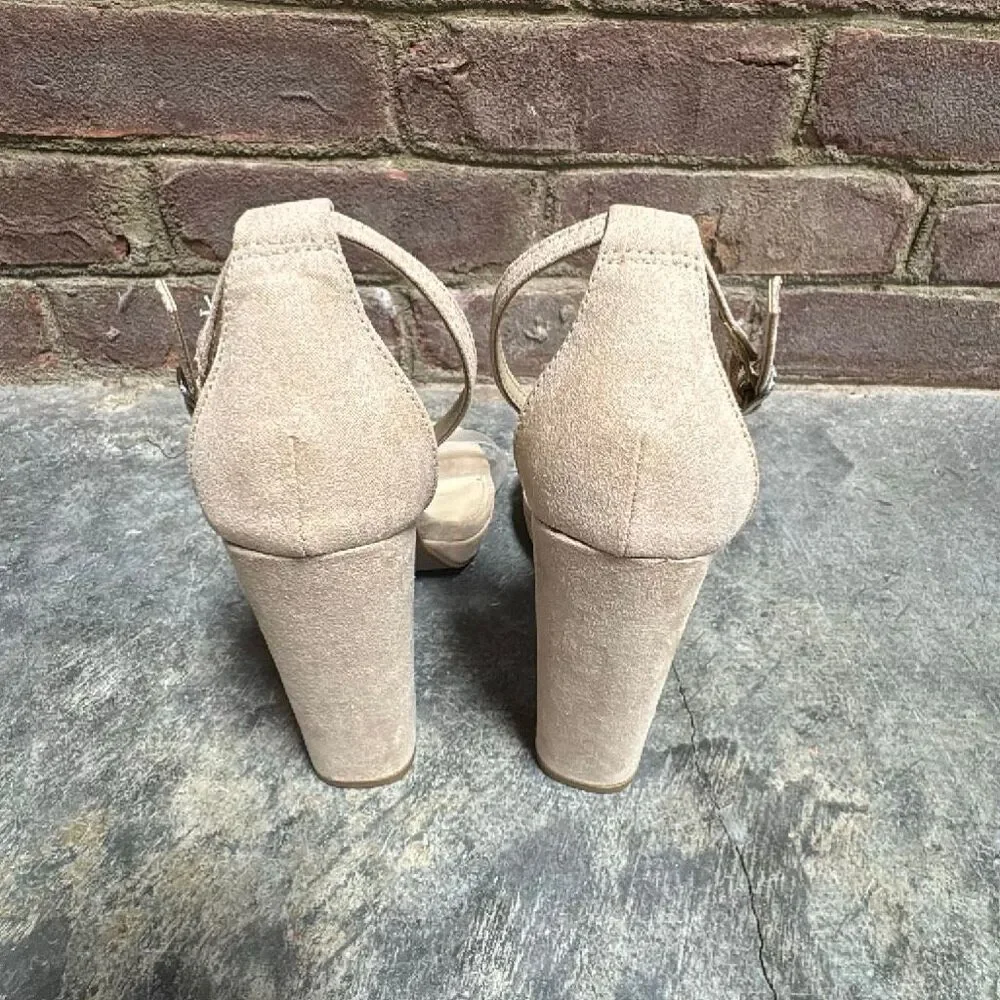 Charlotte Russe Women’s Nude & Clear Block Heel Sandal Size 8 NEW